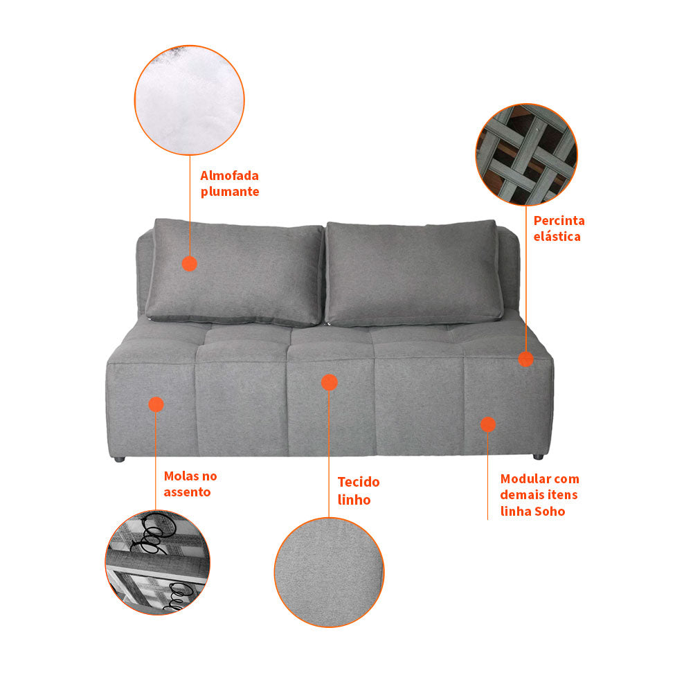 Sofá 2 Lugares Modular Soho Linho